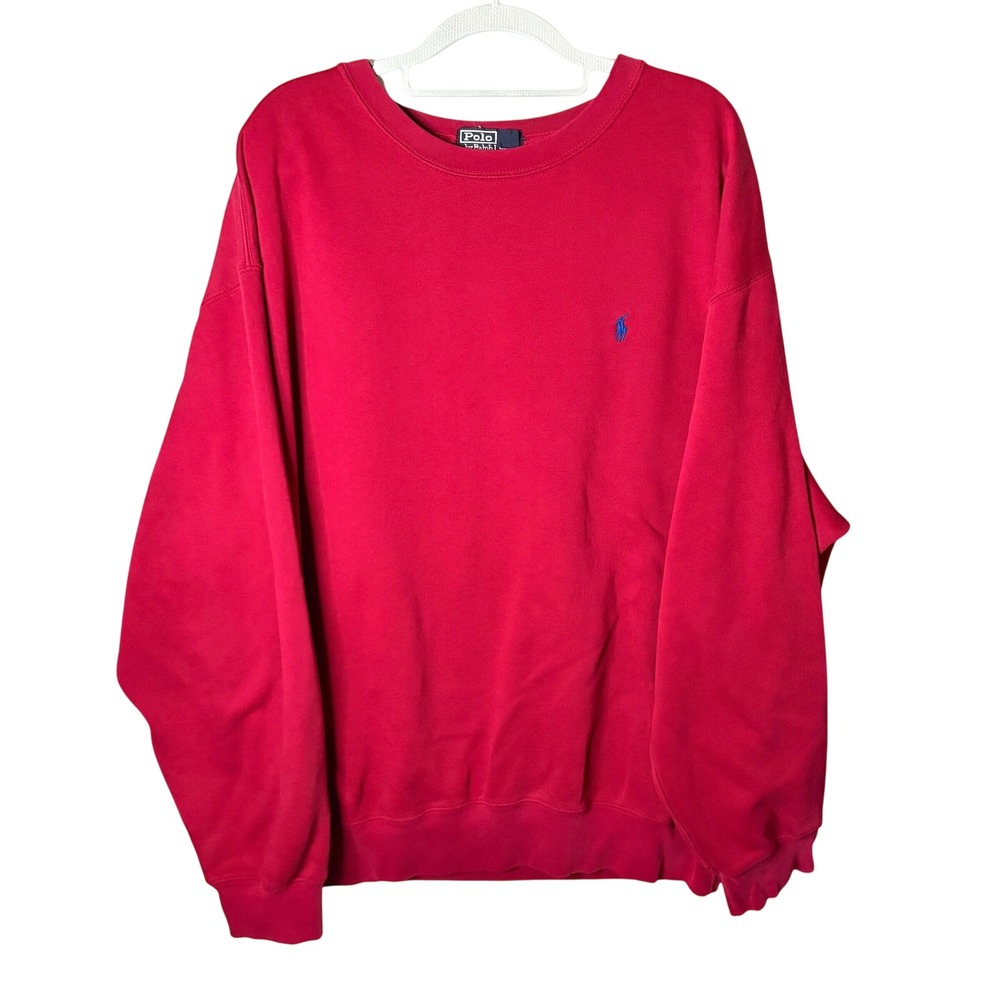 Vintage 90s Polo Ralph Lauren Pony Logo Sweatshirt Mens XL Red Pullover Preppy